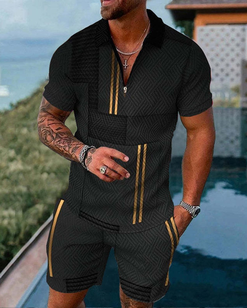 Men's Tracksuit Casual Summer Short Sleeve Polo Shirt and shorts Suit two-Piece Set Male Clothing Streetwear Clothes for Men