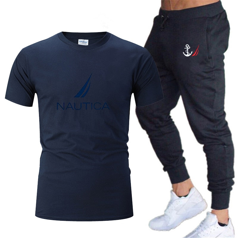 Brands Mens Nautica Fashion T-Shirts and Pant Sets Summer ActivewearJogging Pants Streetwear Harajuku Casual Tops men's clothing