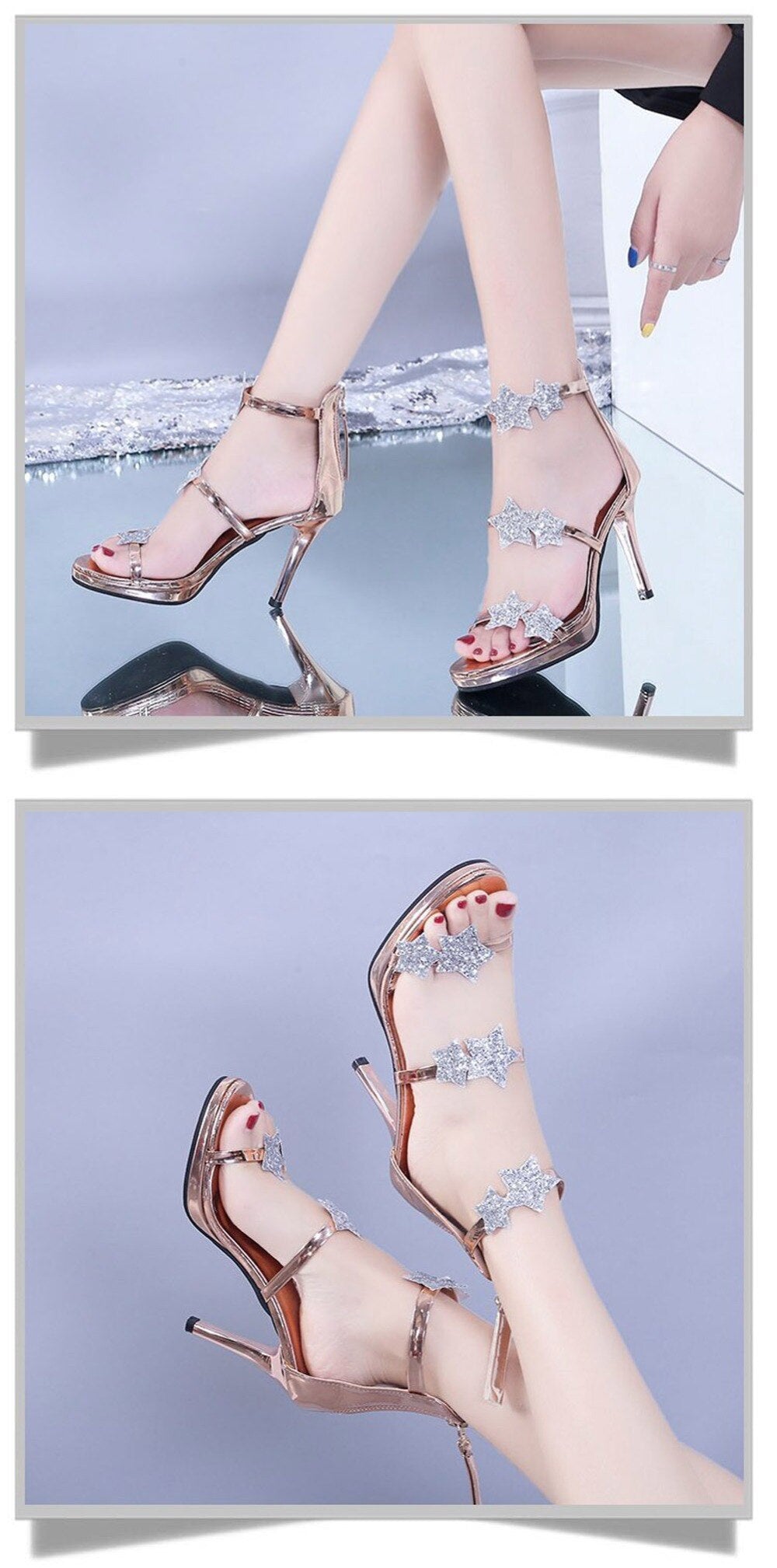 Ladies High Heel Shoes Elegant Shoes Glitter Shinning Shoes Star and Heart Pattern Shoes Party Shoes women’s fashion High heels