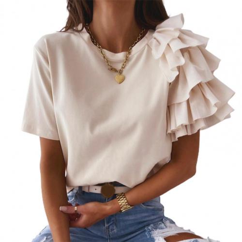 Fashion blouse women elegant white Solid Color Layered Ruffle Short Sleeve Asymmetric Loose T-shirt Top for Summer Women Blouses