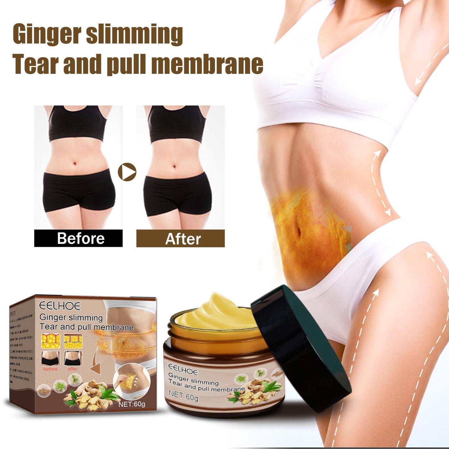 60g Ginger Fat Burning Cream Fat Loss Slimming Slimming Reduction Body Slimming Cream Massage Fat Body Cream