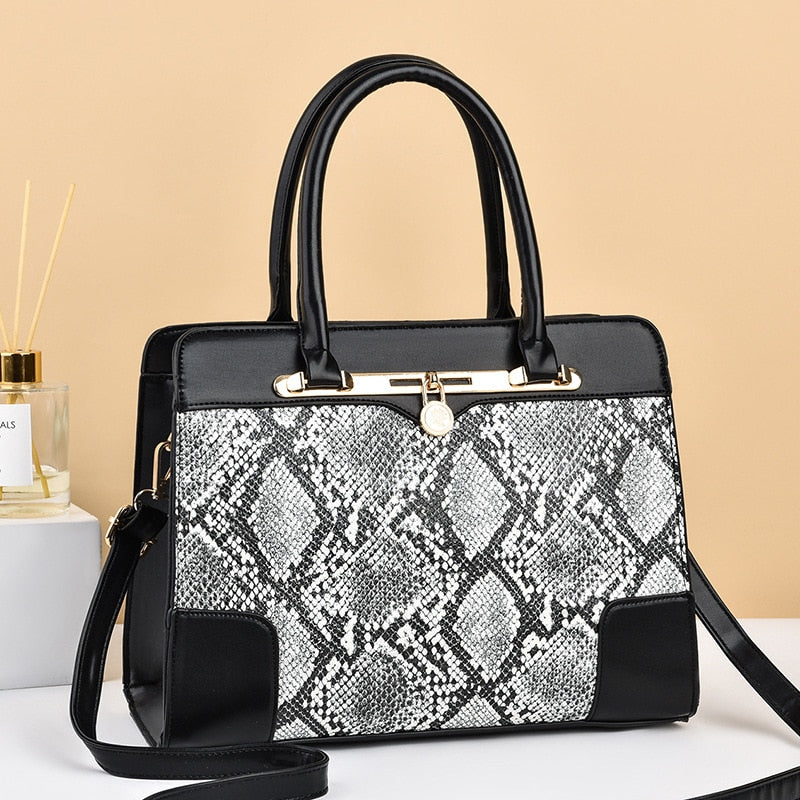 Women Top Handle Handbag Large Capacity Snake Pattern Shoulder Bag Ladies Women Bags Luxury Brand High Quality Women's Handbag