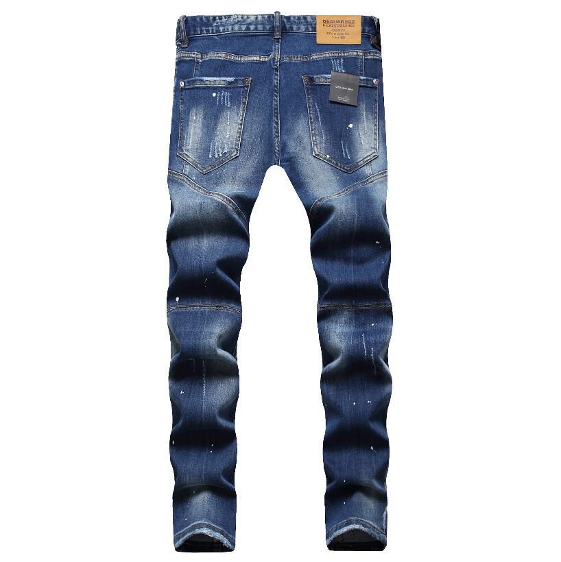 Men Skinny Ripped Denim Jeans Luxury Brand Dsq2 Street Wear Long Jeans Holes High Quality Male Stretch Fit Casual Denim Trousers