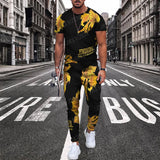 2022 Summer New Arrivals Men's Pants Sports Suit 2PCs 3D Printing Trend Luxury Short Sleeve Tshirt+Pants Street Fashion Set