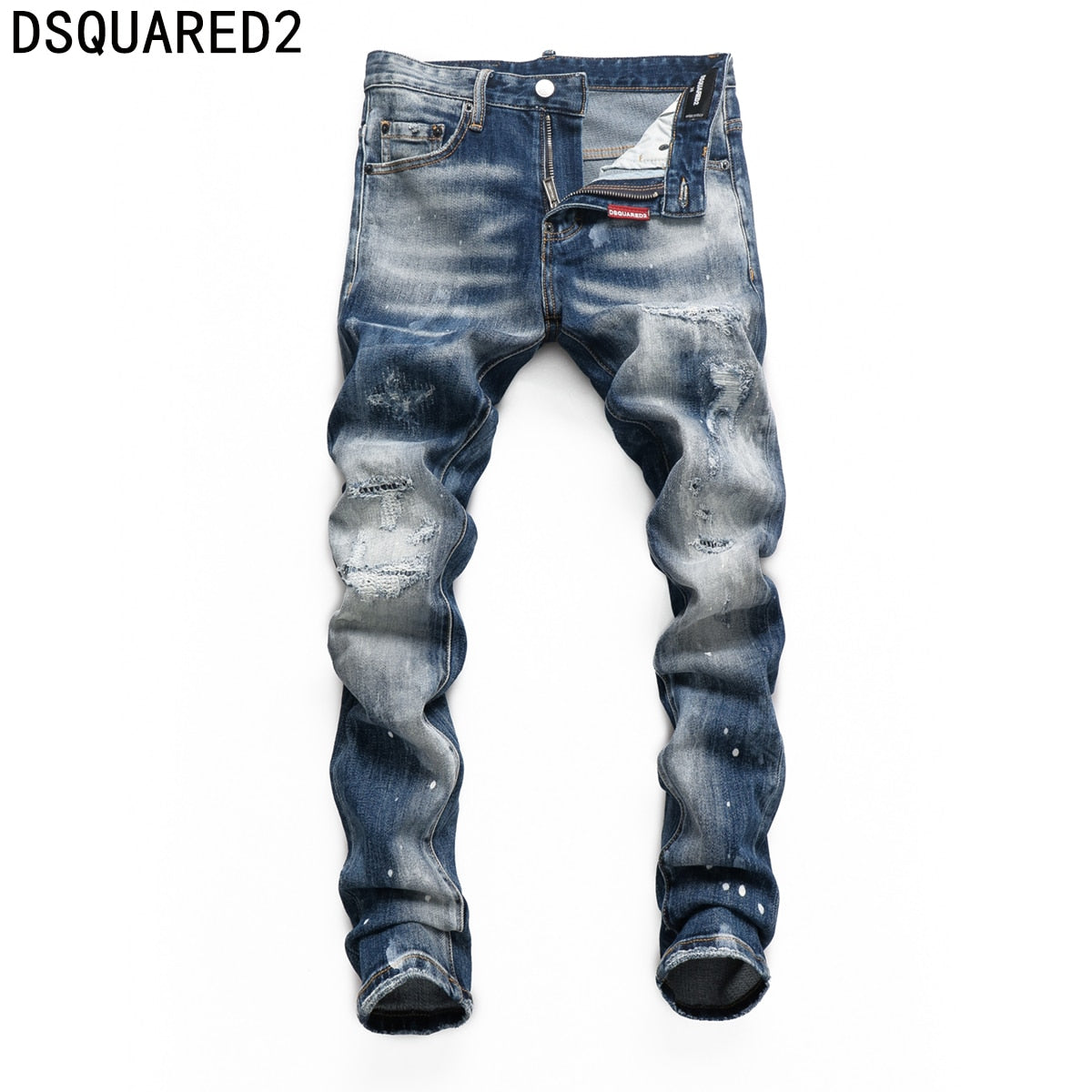 Dsquared2 jeans original quality dsq2 brand mens jeans Men straight denim trousers zipper Slim blue hole elastic jeans men