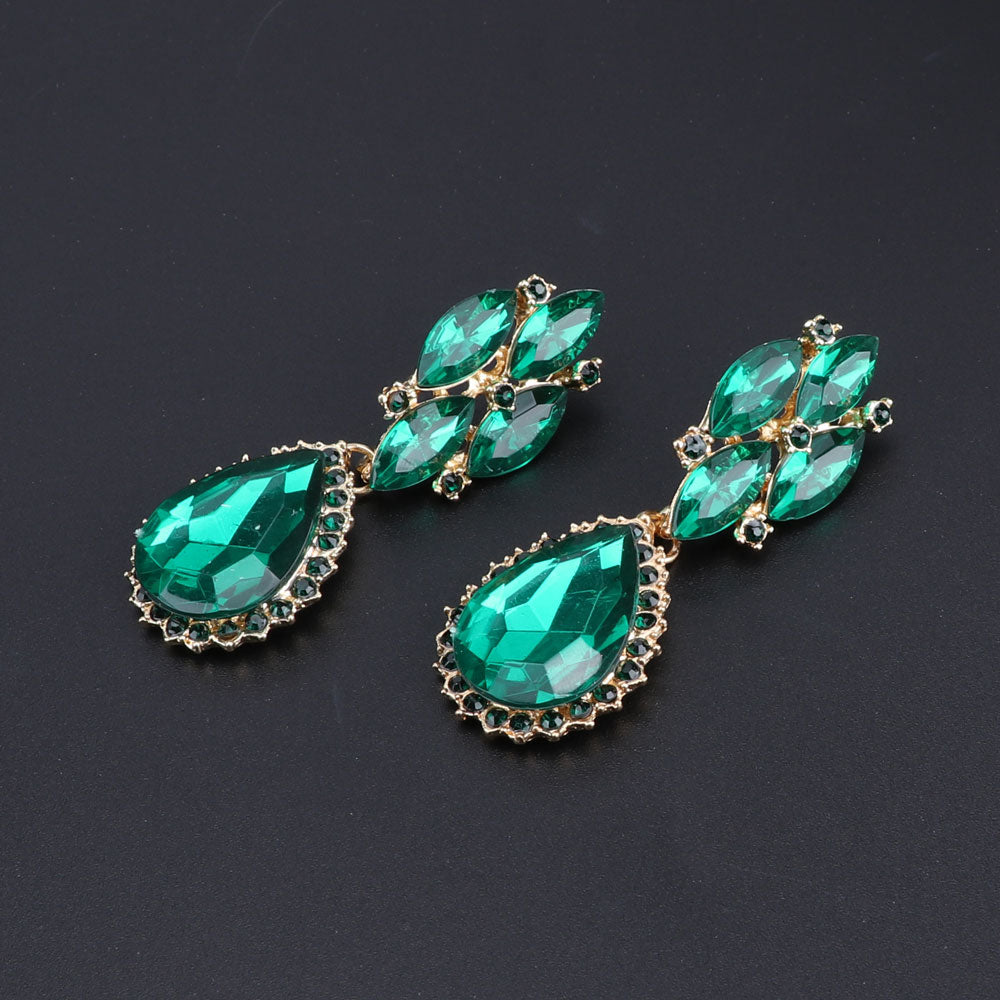 GREEN EMERALD CRYSTAL NECKLACE AND EARING SET WOMEN