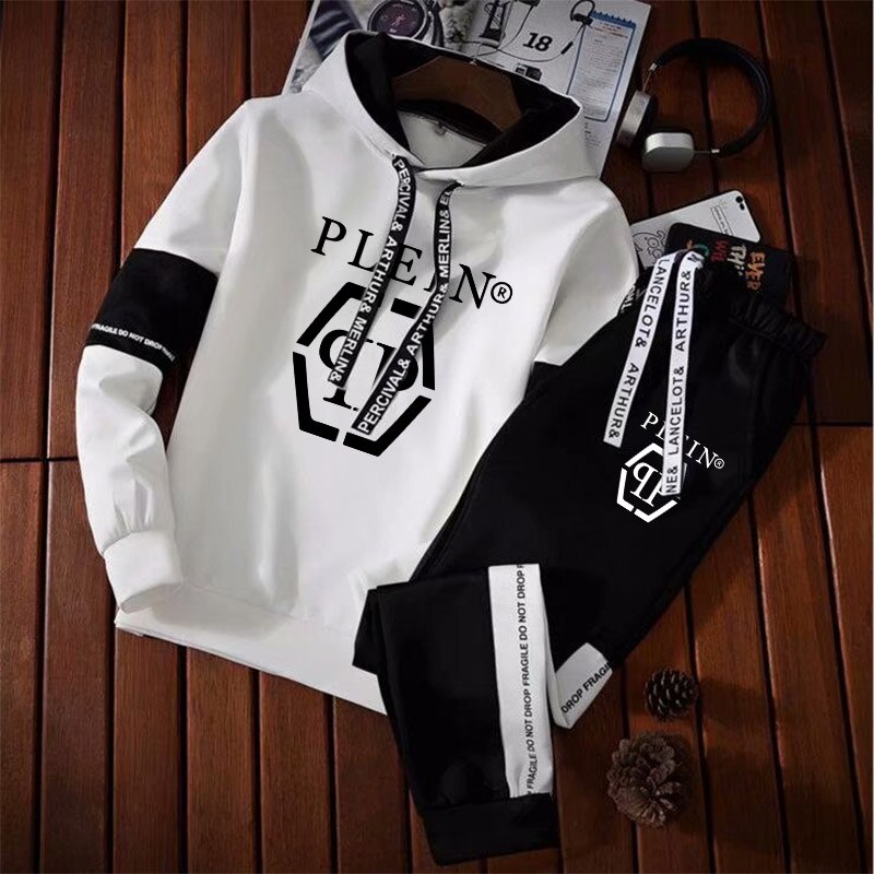 Men's Letter Printed Tracksuit Hooded Sweatshirt Sets Hip Hop Joggers Pullover Hoodies +Trouser Man Tops High Quality Streetwear