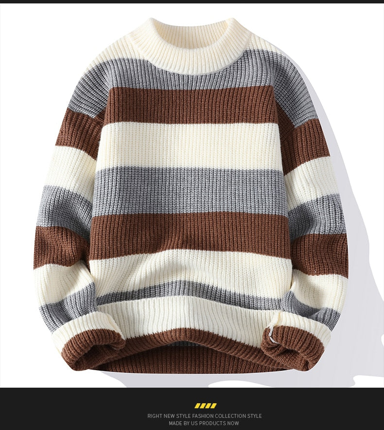 High End Men's Winter Sweater Pullover Clothing Korean Classic Multicolor stripe New O Neck Anti-pilling Handsome Casual 2022