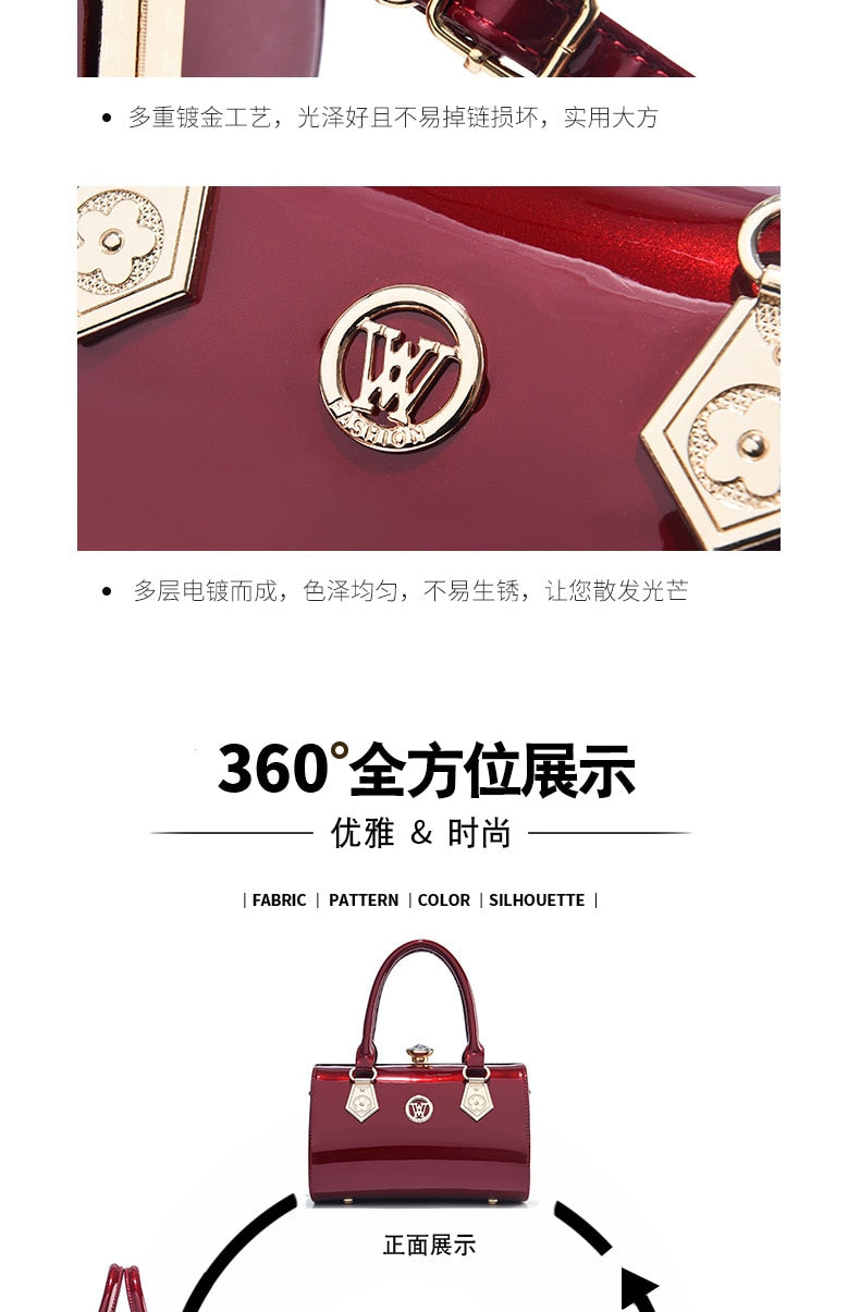 New Luxury Patent Leather Women'S Bags Europe Diamond Ladies Handbags Bright Shoulder Bag Famous Brand Ladies Wedding Party Bags