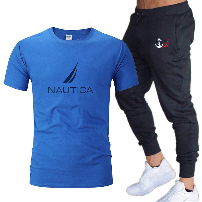 Brands Mens Nautica Fashion T-Shirts and Pant Sets Summer ActivewearJogging Pants Streetwear Harajuku Casual Tops men's clothing