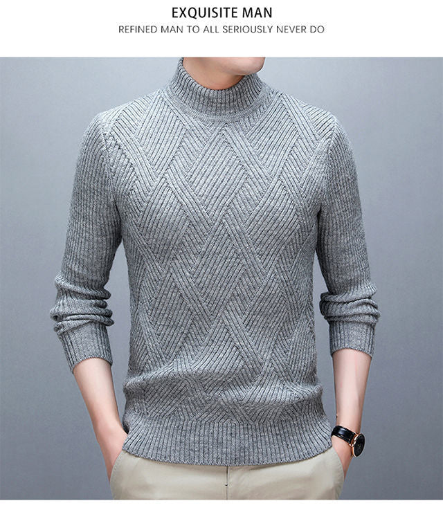 Stylish Solid Color Stand Collar Loose All-match Knitted Sweater Men Clothing 2022 Autumn New Casual Pullovers Warm Korean Tops