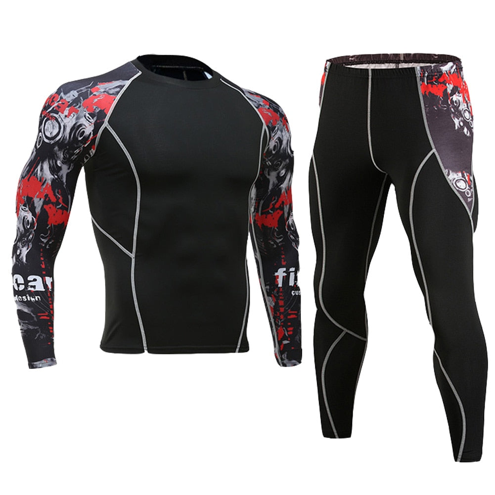 Mens Running Set Compression T-Shirt Pants Sport Long Sleeves T Shirts Fitness Rashguard Men Gym Leggings Clothes Tight Suit