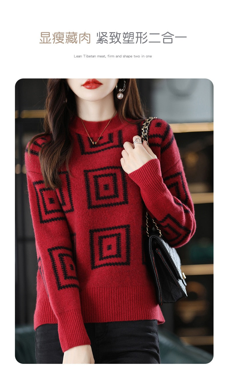 Half Height Collar Pure Woolen Sweater Women's Autumn And Winter New Fashion Age Reducing Loose Slim Casual Undercoat Sweater