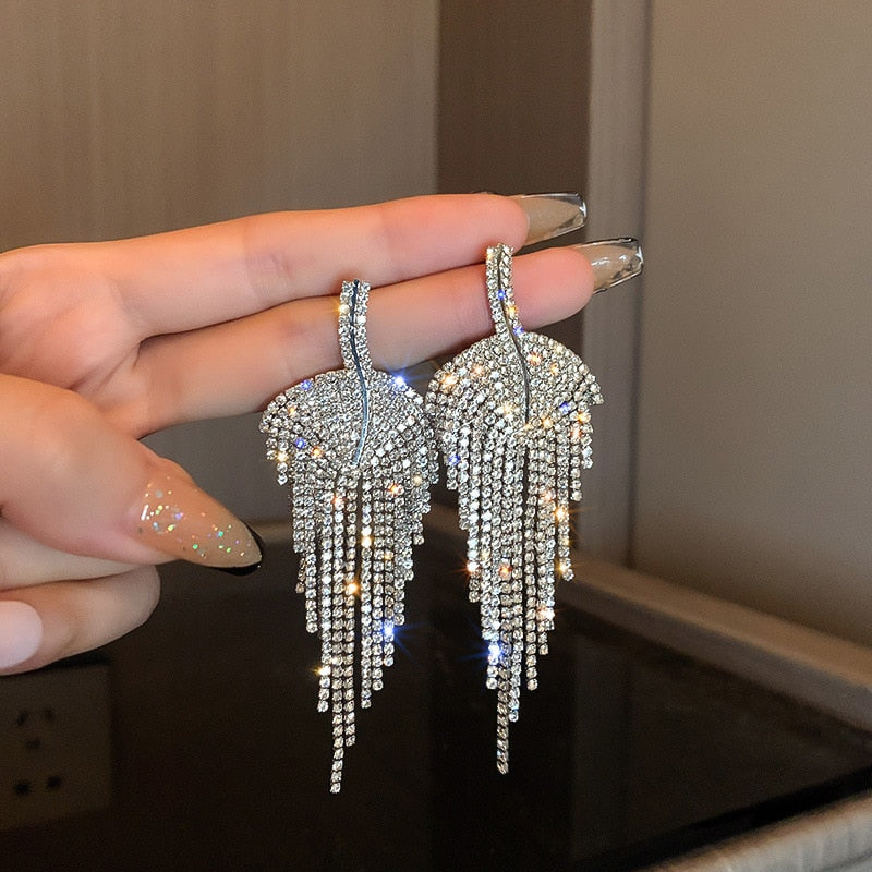 Fashion Statement Earring Long Full Rhinestone Big Earrings For Women Euorpe Evening Party Crystal Tassel Earings Wholesale