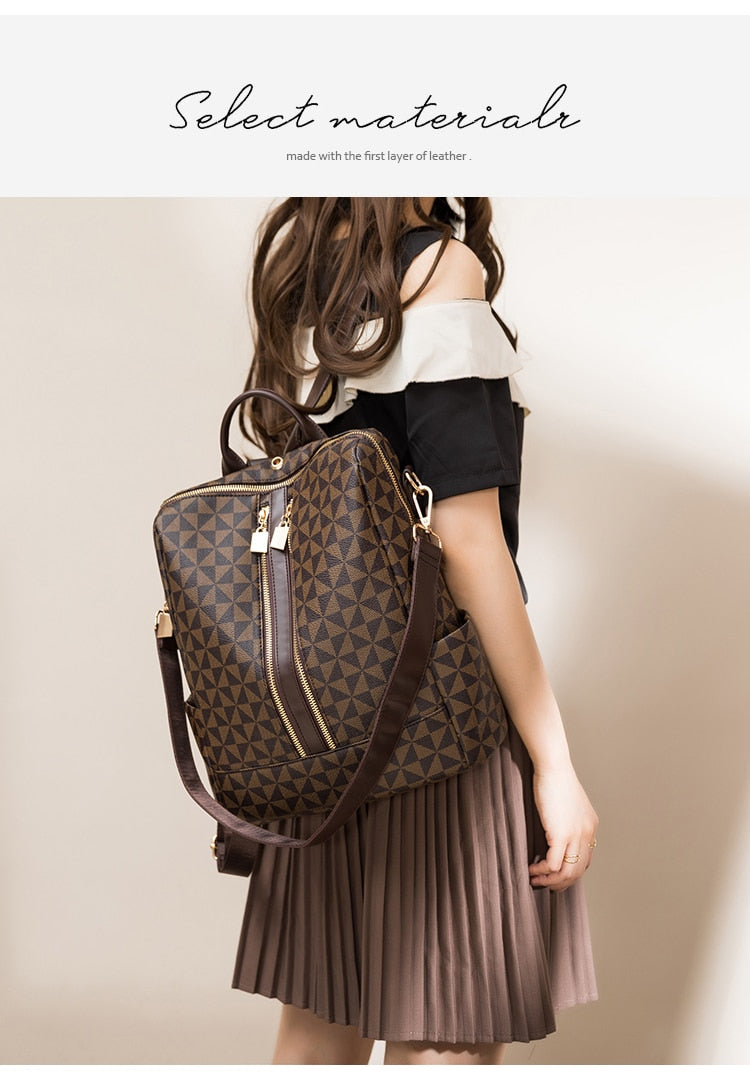 Women Backpack Bag And Purses 2 In 1 2022 New Luxury Designer With Shoulder Strap Plaid Leather Fashion Female Bucket Handbags