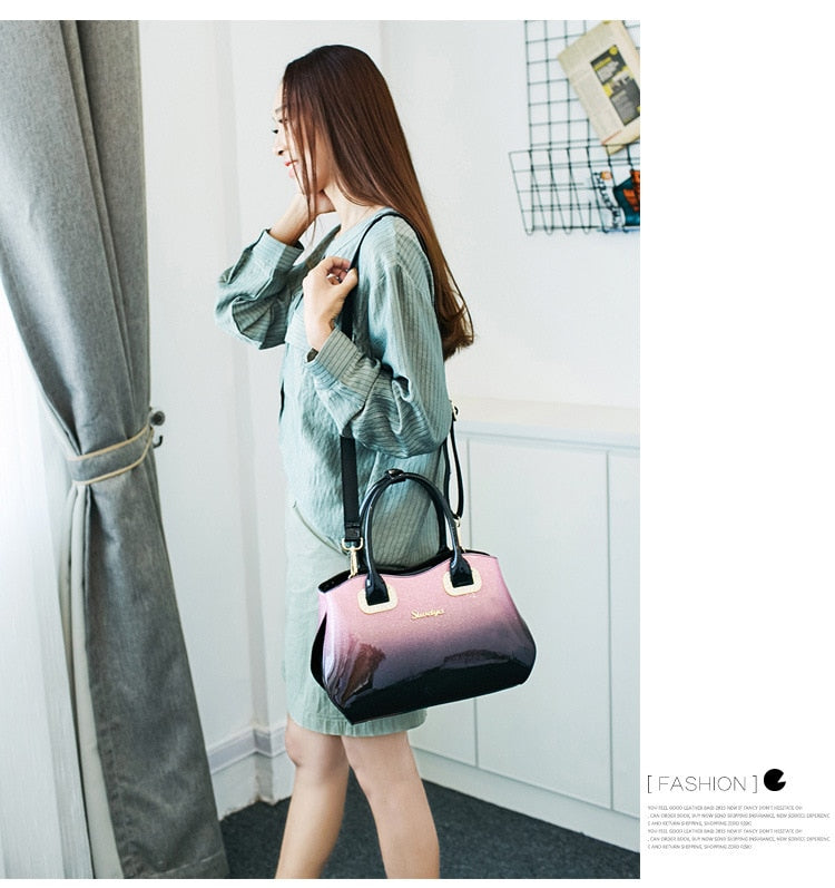 New arrival korean style simple pillow shoulder bags handbags women famous brands top handle bag patent leather messenger clutch