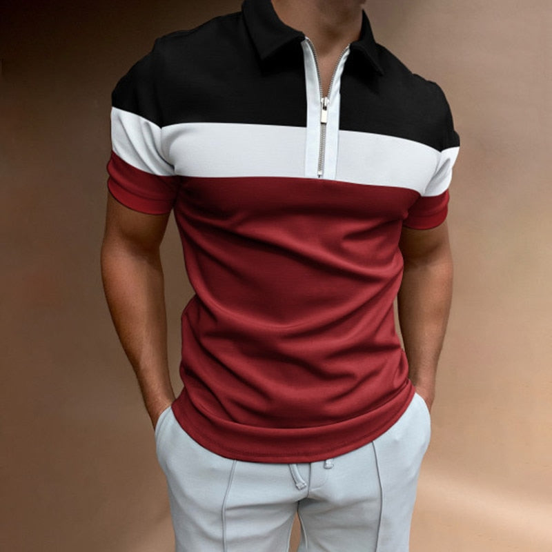 New Men Polo Shirts Summer High Quality Casual Brand Short Sleeve Solid Mens Shirts Turn-Down Collar Zippers TEES Tops Men 2022