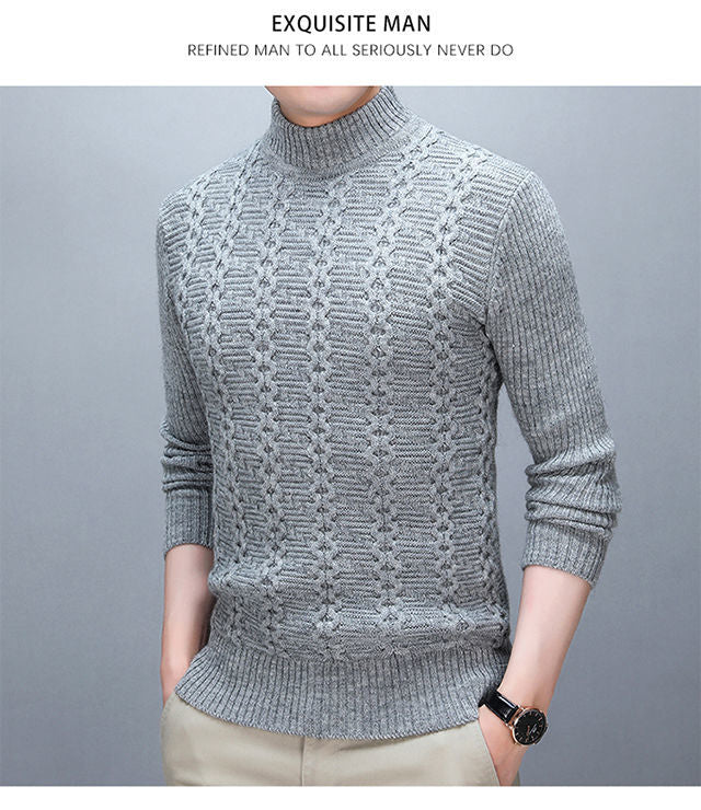 Stylish Solid Color Stand Collar Loose All-match Knitted Sweater Men Clothing 2022 Autumn New Casual Pullovers Warm Korean Tops