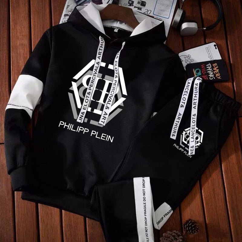 Men's Letter Printed Tracksuit Hooded Sweatshirt Sets Hip Hop Joggers Pullover Hoodies +Trouser Man Tops High Quality Streetwear