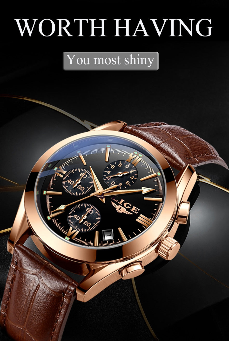 2022 LIGE New Fashion Mens Watches Top Brand Luxury Military Quartz Watch Premium Leather Waterproof Sport Chronograph Watch Men