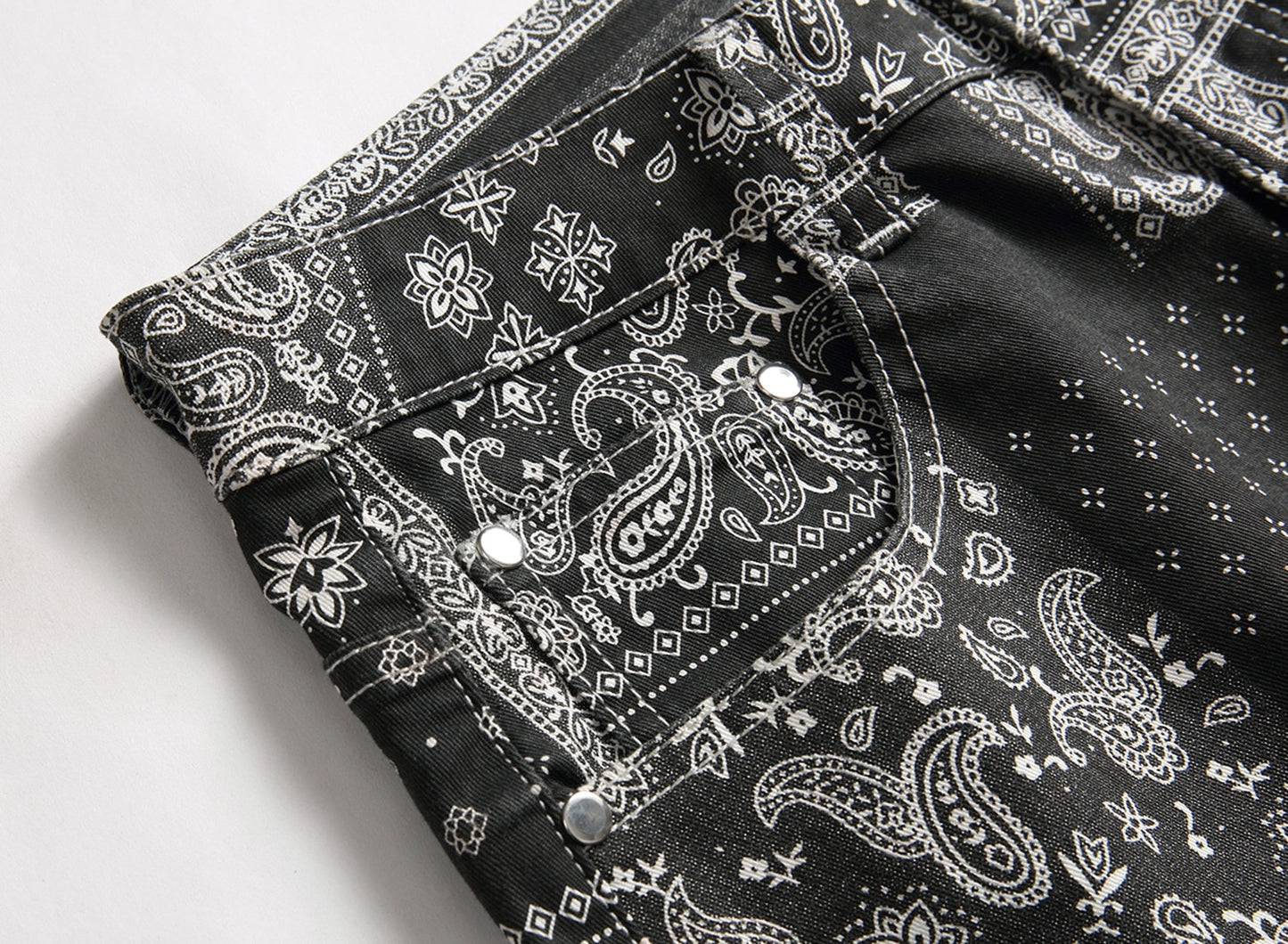 Mens Fashion Paisley jeans for men Vintage Jeans Black Slim Straight Denim Trousers Male 3D Digital Painted Stretch Denim Pants