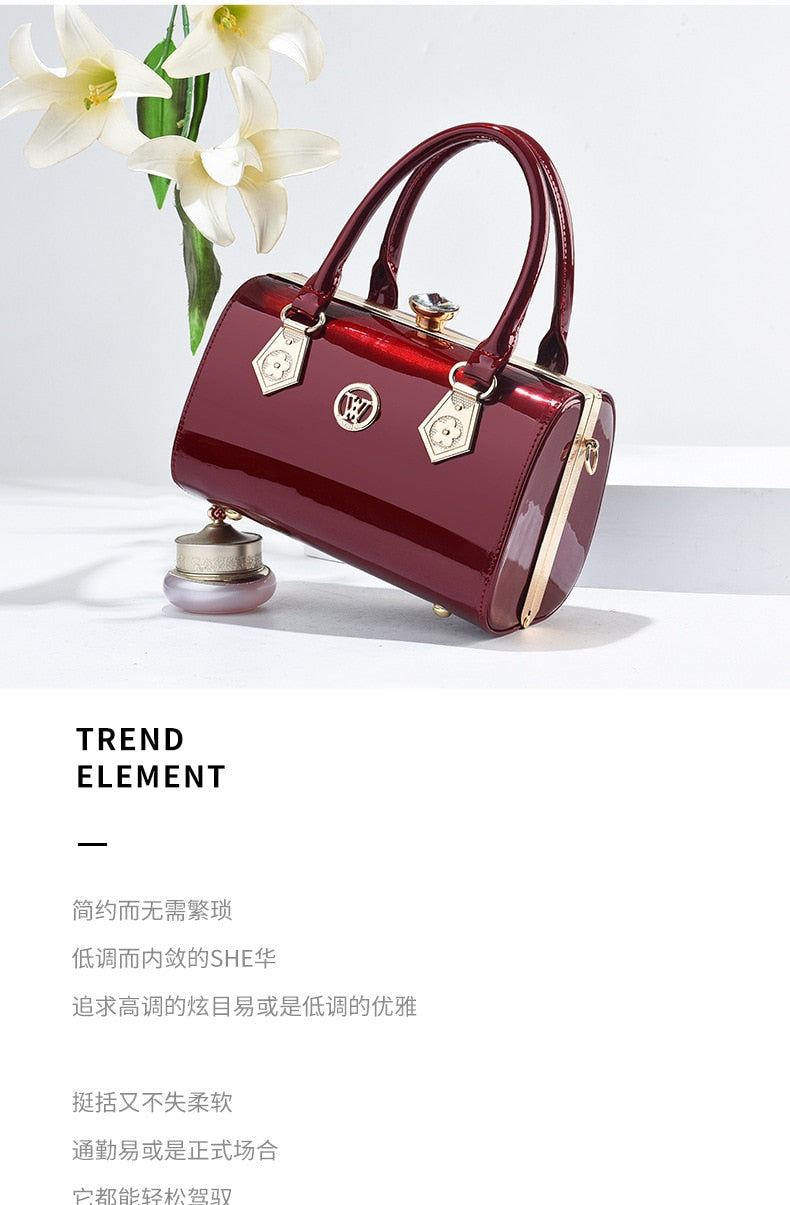 New Luxury Patent Leather Women'S Bags Europe Diamond Ladies Handbags Bright Shoulder Bag Famous Brand Ladies Wedding Party Bags