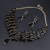 GREEN EMERALD CRYSTAL NECKLACE AND EARING SET WOMEN