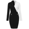 Women Elegant Long Sleeve Black and White Patchwork Casual Party Work Office Stretch Slim Pencil Sheath Bodycon Dresses Women