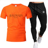 2022Men's clothes Summer brand printed cotton quick-drying short-sleeved T-shirt + trousers men's sets jogging men's tracksuit