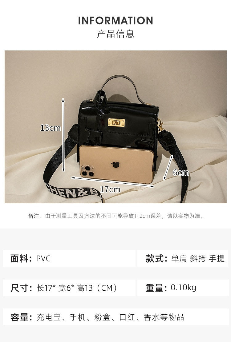 Women's new shiny leather handbag, solid color printing shoulder bag, women's fashion diagonal bag mobile phone bag cosmetic bag