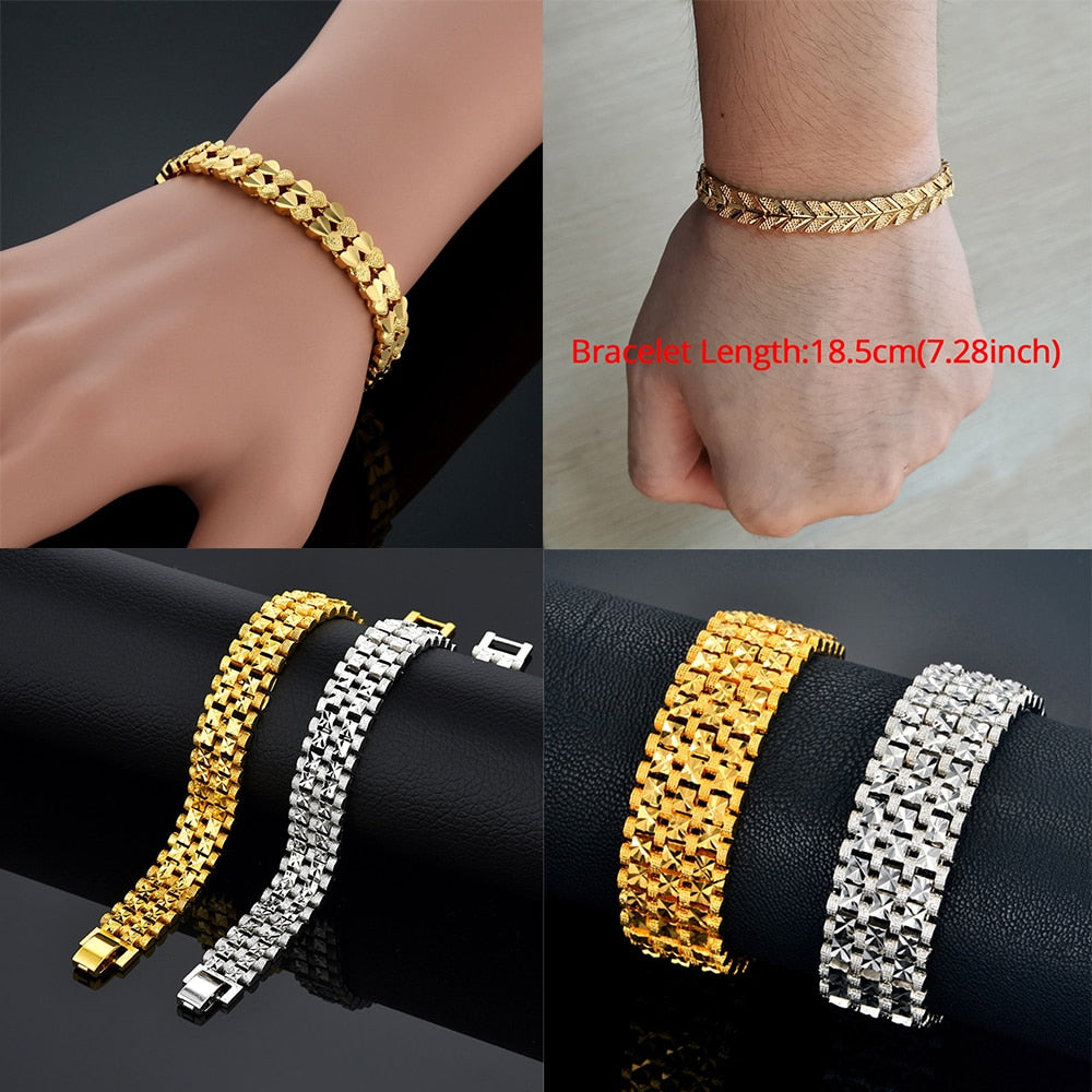 Chunky Mens Hand Chain Bracelets Male Wholesale Bijoux Gold/Silver Color Chain Link Bracelet For Men Jewelry pulseira masculina