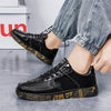 Susugrace Casual Leather Shoes for Men Gold Silver Black Couple Street Footwear Outdoor Lace-up Fashion Men Sneakers Hot Sale