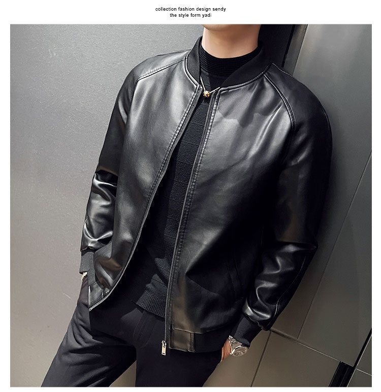 Men Leather Suit Jackets Men Slim Fit Fashion Leather Streetwear Casual Jackets Male Outerwear Coats