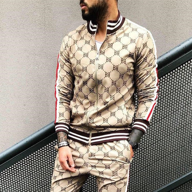 2021 Fashion Brand Men's Sport Suit 3D Digital Printing Long-sleeved Zipper Top and Casual Pants Fitness Slim Casual Tracksuits