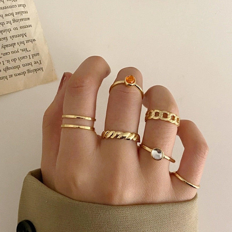 KOTiK Trendy Bohemian Midi Knuckle Ring Set For Women Gold Color Crystal Heart Flower Moon Geometric Finger Rings Jewelry Gifts