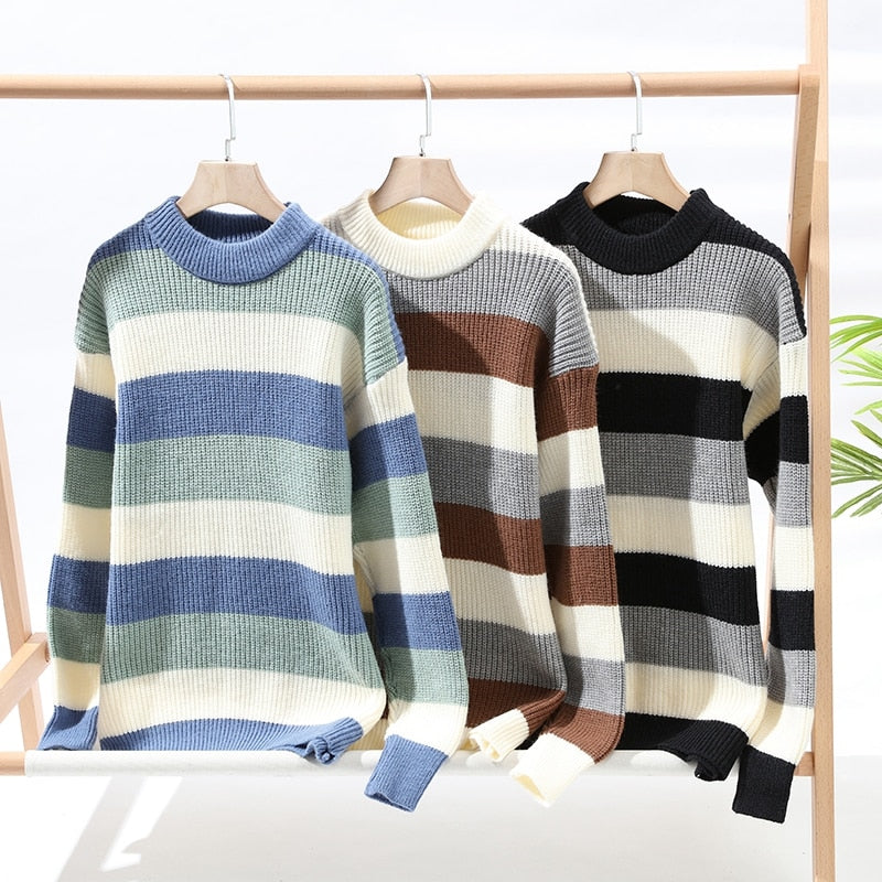 High End Men's Winter Sweater Pullover Clothing Korean Classic Multicolor stripe New O Neck Anti-pilling Handsome Casual 2022