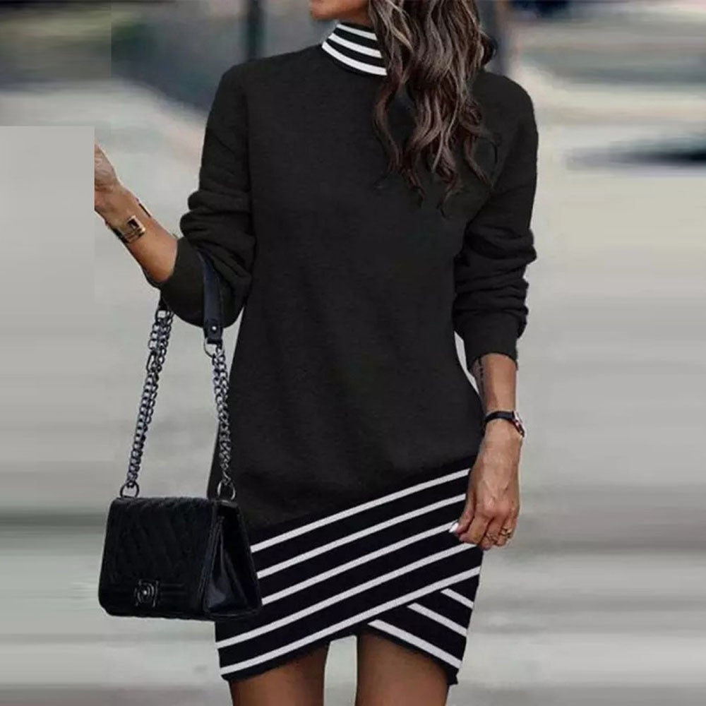 Fall Winter Long Sleeve Loose Mini Dress Women 2022 Fashion Womens 3D Skeleton Print Half High Collar Casual Short Sheath Dress