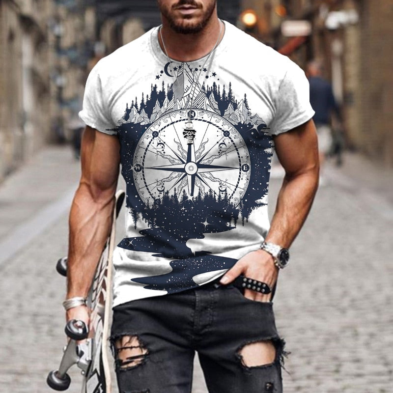 Summer New Men's Fashion T-shirt Stone Clock Like Harajuku 3D Printing Casual Sports T-shirt Round Neck Retro Short-sleeved Top