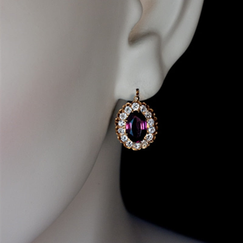 2022 New Purple Gemstone Oval Earrings European and American Diamond High-end Luxury Fashion Personality Earrings