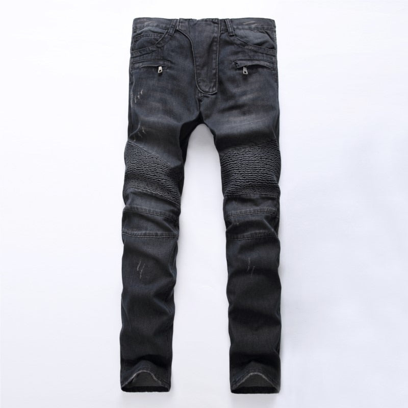 Trade Classic Retro Jeans Men Straight Slim Zipper Decoration Light Fold Skinny Denim Pants Fashion Stretch Hip Hop Jogger Jeans