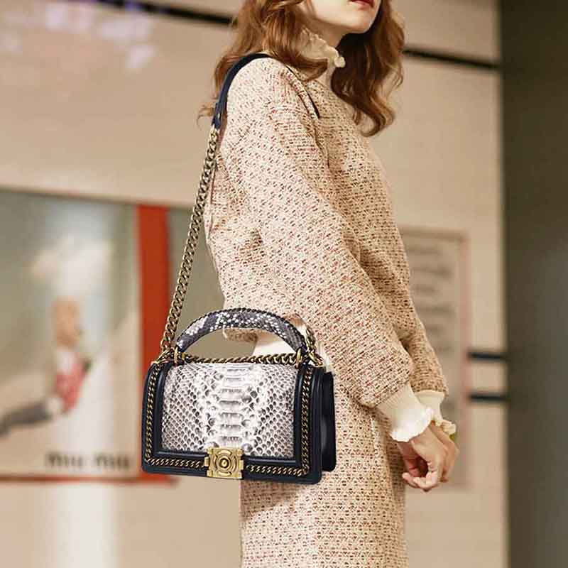 Luxury handbag real cowhide with snake skin fashion Handbag women's leather women bags designer handbags quality Women's bag