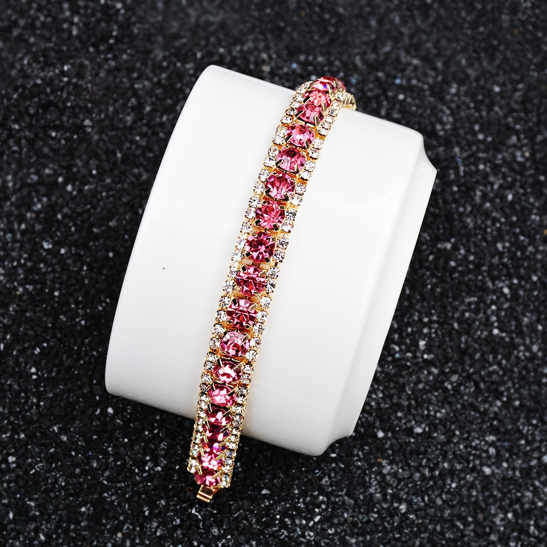 Pink Topaz Diamond Shaped Yellow Gold Filled Bracelets for Women Valentines Gift Wedding Fine Jewelry Wholesale