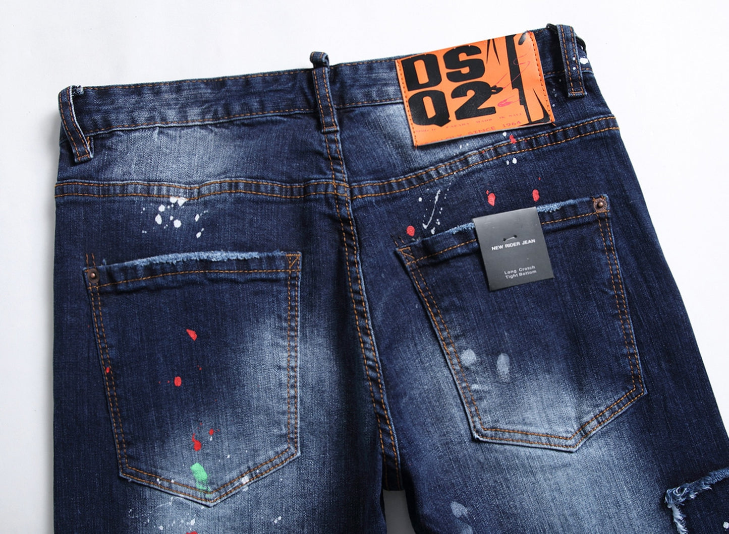 High Quality Fashion Stitching Jeans Slim Cotton Zipper Mid-Waist Casual Hip Hop Motorcycle Street Style Dtretch Pants