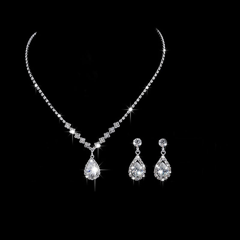 New Fashion Crystal Bride 2 Piece Set Rhinestone Wedding Dress Party Necklace Earring Set Women's High Grade Jewelry Gift