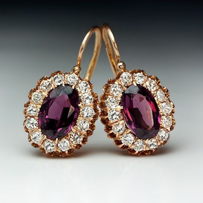 2022 New Purple Gemstone Oval Earrings European and American Diamond High-end Luxury Fashion Personality Earrings