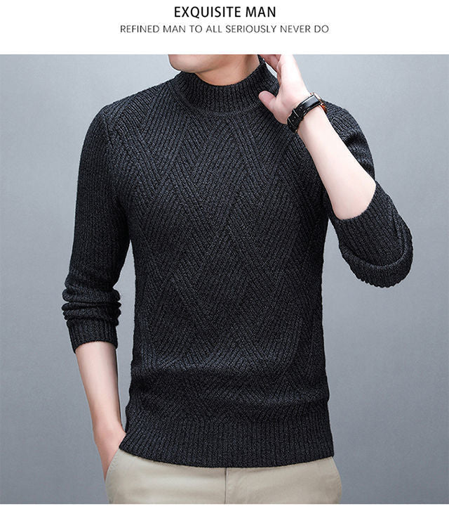 Stylish Solid Color Stand Collar Loose All-match Knitted Sweater Men Clothing 2022 Autumn New Casual Pullovers Warm Korean Tops