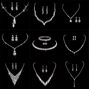 New Fashion Crystal Bride 2 Piece Set Rhinestone Wedding Dress Party Necklace Earring Set Women's High Grade Jewelry Gift