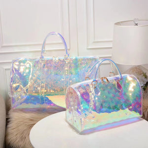 Rainbow Laser Travel Bag For Women 45CM Luxury Big Transparent Unisex Fitness Luggage Bags FLarge Capacity Beach Sports Handbag