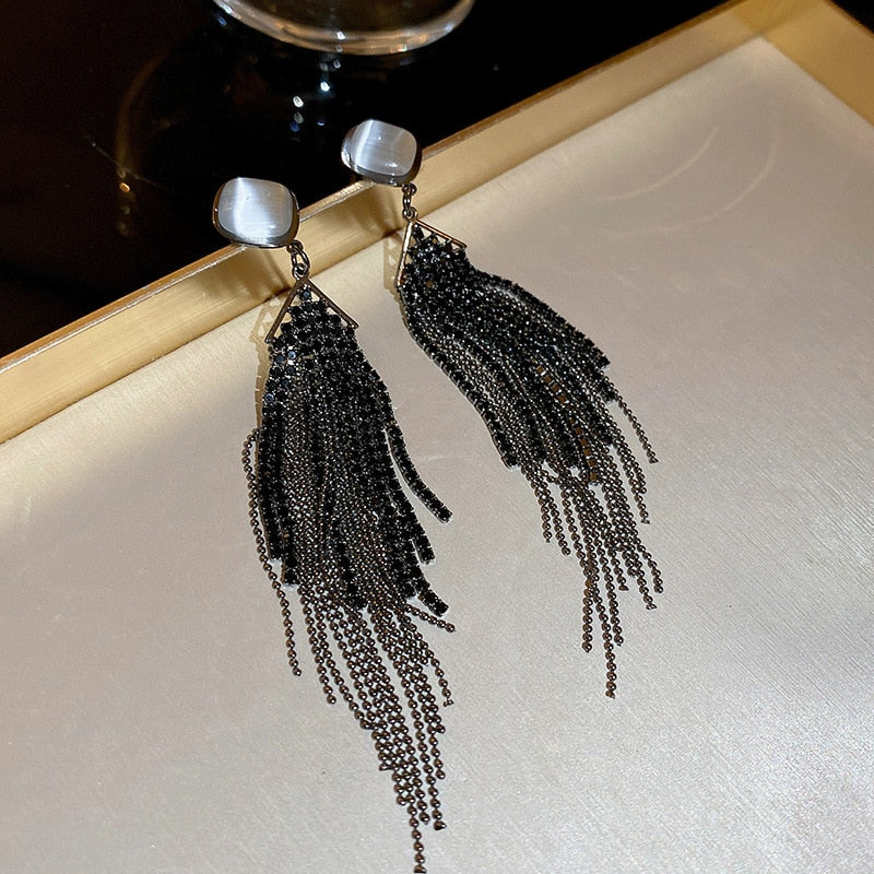 Europe And America New Exaggerated Full Rhinestone Tassel Earrings For Women Party Wedding Statement Jewelry Long Earings Gifts