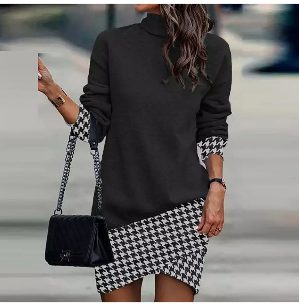 Fall Winter Long Sleeve Loose Mini Dress Women 2022 Fashion Womens 3D Skeleton Print Half High Collar Casual Short Sheath Dress